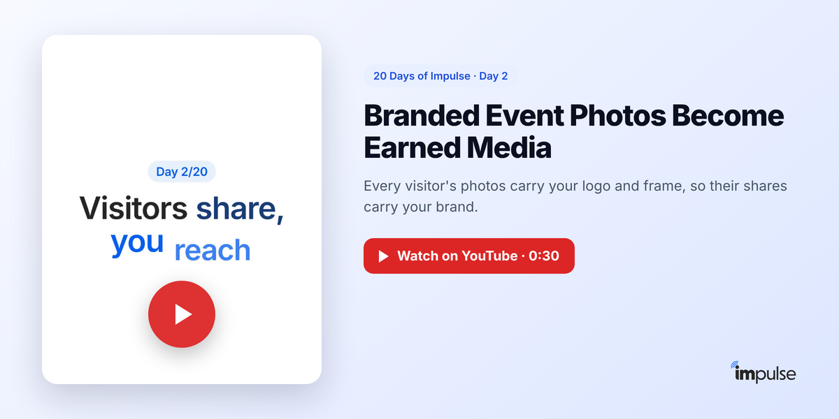 Day 2 video: Branded Event Photos Become Earned Media. Watch on YouTube